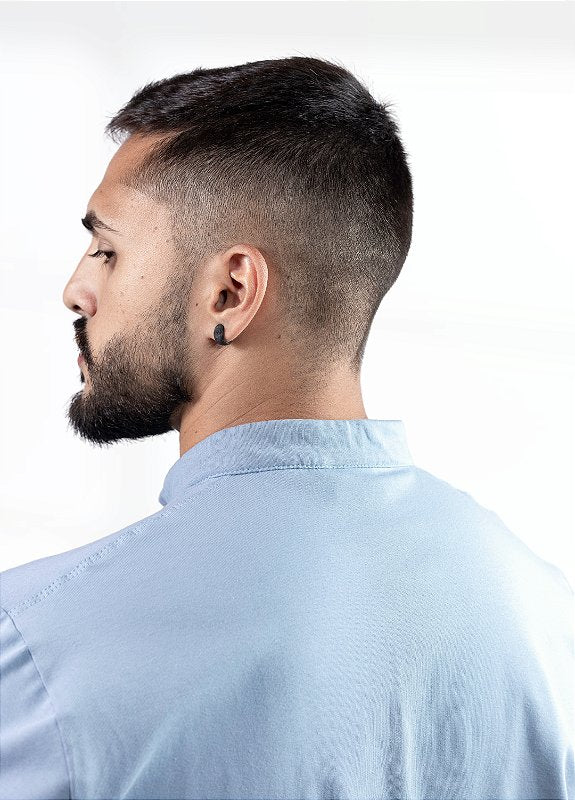 Camiseta Henley azul bebe (gola padre)  - Algodão Egípcio