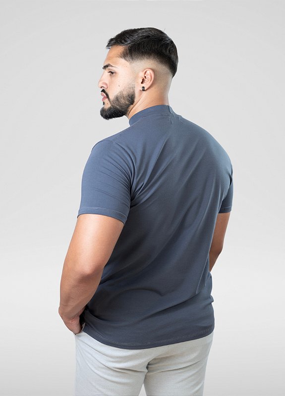 Camiseta Gola alta Cinza - Algodão Egípcio