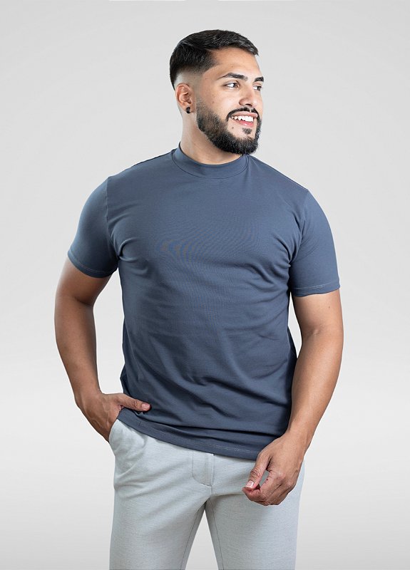 Camiseta Gola alta Cinza - Algodão Egípcio