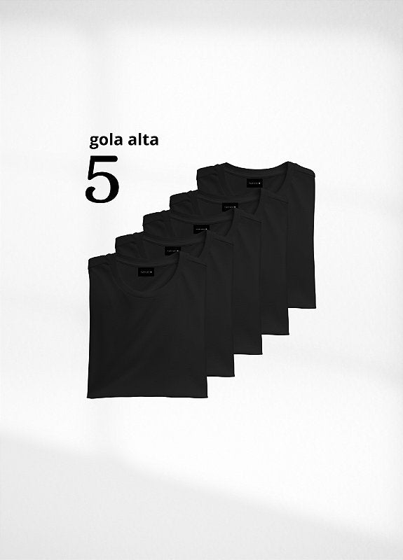 kit 5 Camisetas Gola alta Pretas - Algodão Egipcio
