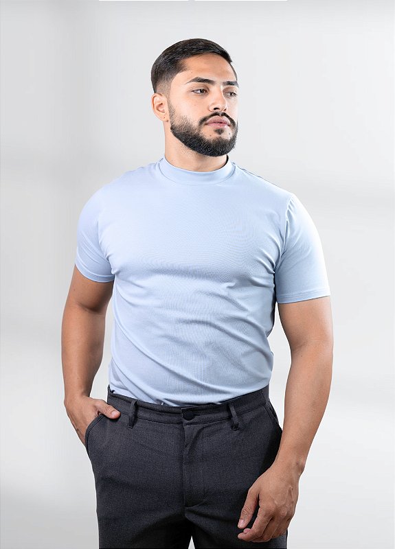 Camiseta Gola alta Azul bebê  - Algodão Egípcio