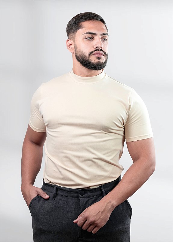 Camiseta Gola alta Bege - Algodão Egípcio