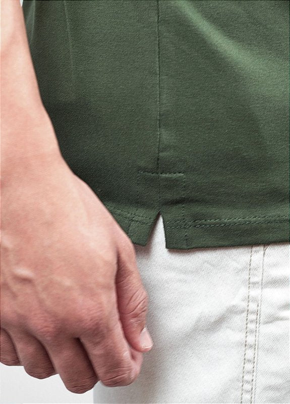 Camiseta Gola alta Verde militar - Algodão Egípcio