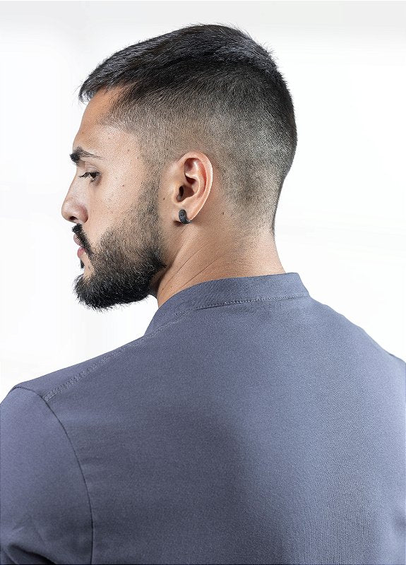 Camiseta Henley cinza (gola padre)  - Algodão Egípcio