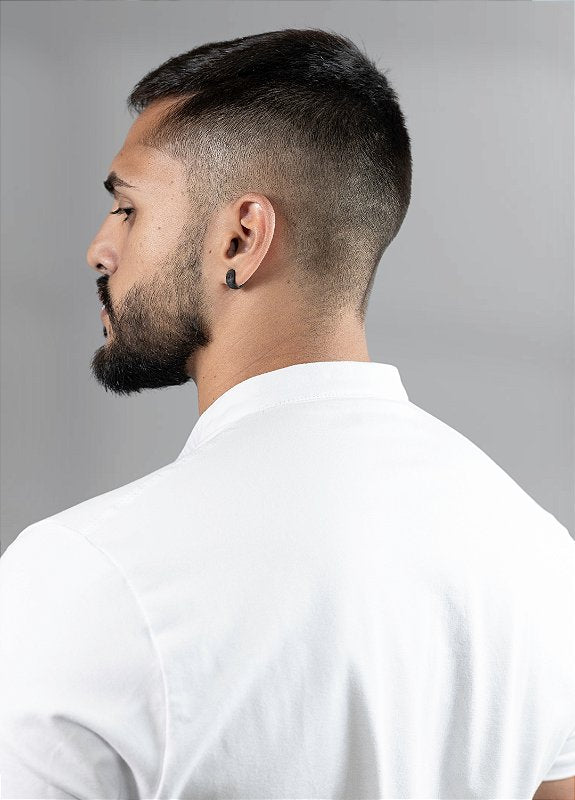 Camiseta Henley branca (gola padre)  - Algodão Egípcio