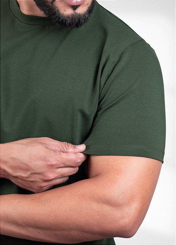 Camiseta Gola alta Verde militar - Algodão Egípcio